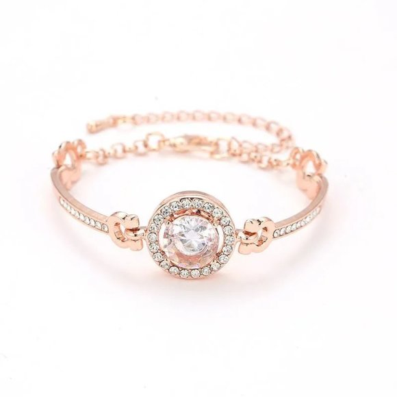 3/$35 Rose Gold Crystal Bracelet with Adjustable Chain Elegant Sparkly Jewelry - Picture 1 of 6